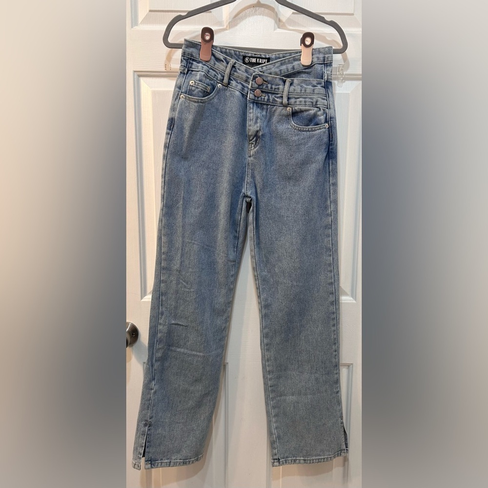 The Kript Asymmetrical Waist Straight Leg Jeans Women 28x29 Retro Grunge Hipster
